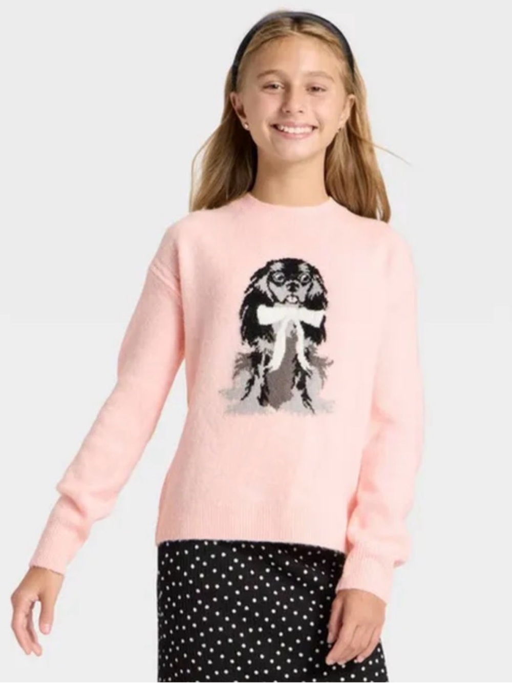 Art Class Girls' Graphic Novelty Sweater, Light Pink